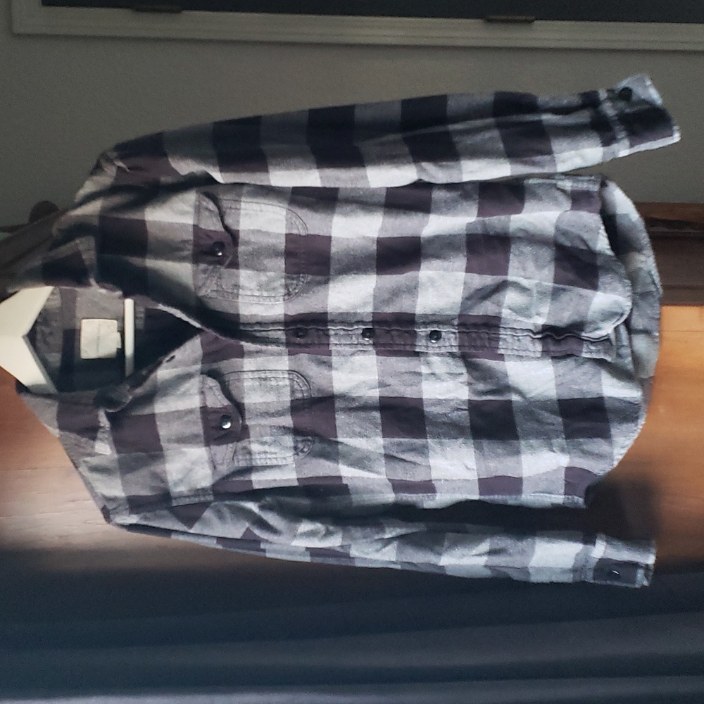 Men's American Eagle Plaid Flannel Size XS Gray Black 100% Cotton